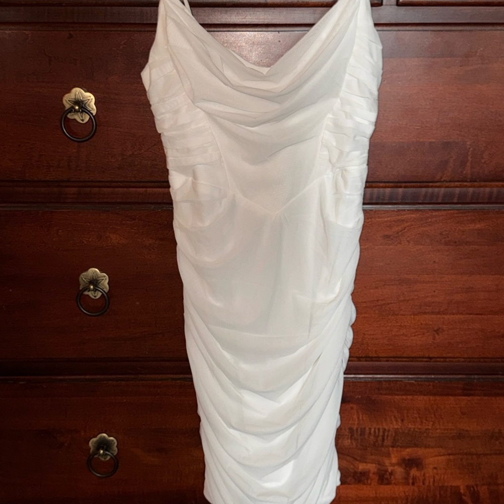 Hello Molly Cream Ruched Cowl Neck Dress